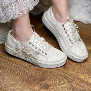 Converse İnci Dantel  İşlemeli Rahat Spor Gelin Ayakkabısı